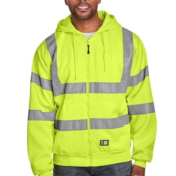 Men's Tall Hi-Vis Class 3 Lined Full-Zip Hooded Sweatshirt Thumbnail